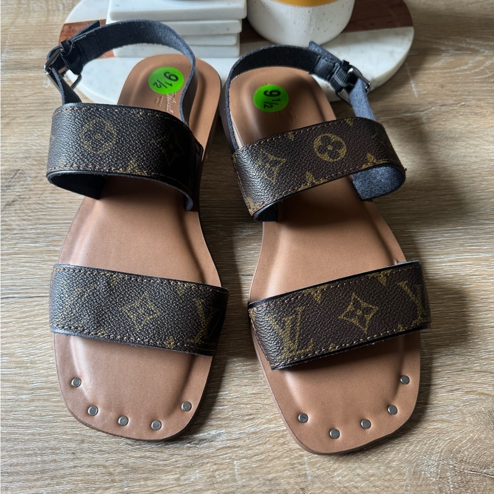 Upcycled LV canvas black and Brown luxurious Women's Sandals